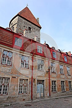 Medieval stone fortress old buildings in Tallinn Estonia. Capital baltic europe traditional city