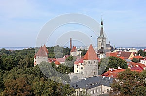 Medieval stone fortress old buildings in Tallinn Estonia. Capital baltic europe traditional city