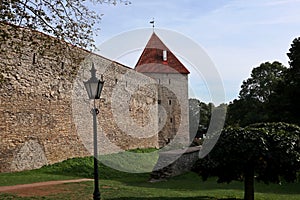 Medieval stone fortress old buildings in Tallinn Estonia. Capital baltic europe traditional city