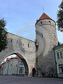 Medieval stone fortress old buildings in Tallinn Estonia. Capital baltic europe traditional city