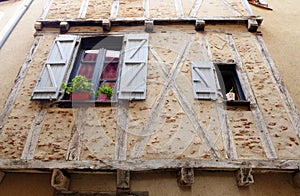 Medieval stone house windows