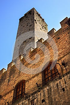 Medieval Stone Tower Town Hall San Gimignano Italy