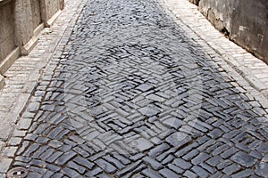 Ancient corridor with medieval cobbles, Thuringia, Germany photo