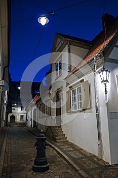 Medieval street at dusk in Riga, Latvia