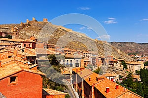Medieval street with fortress wall in Albarracin