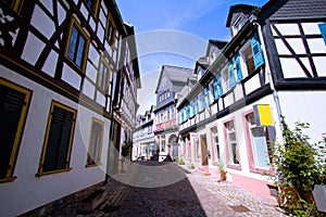 Medieval street with half-timbered houses