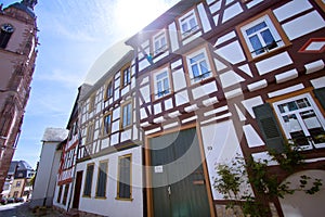 Medieval street with half-timbered houses