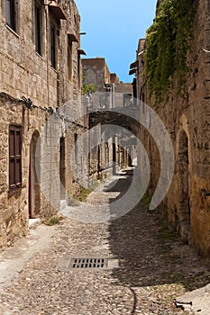 Medieval street of knight. Greece. Rhodos island. Old town. Street of the Knights photo (Now Embassy street)Greece. Rhodos