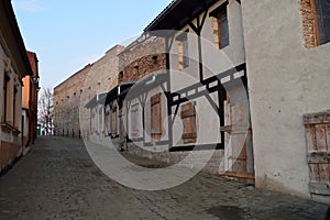 Medieval street in Medias, Romania.