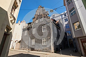 Medieval street in old city of Riga. Cityscape in old Riga city, Latvia