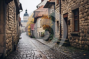 Medieval street with old houses in the old town of Strasbourg, France, AI Generated