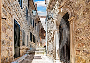 Medieval street in the Old Town of Herceg Novi, Montenegro, no people