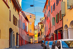 Medieval street portico in Bologna, Italy