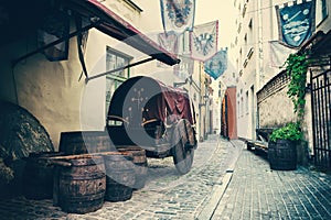 Medieval street in Riga, Latvia photo