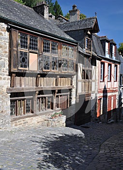 The medieval street of Rue de Jerzual in Dinan, Brittany, France