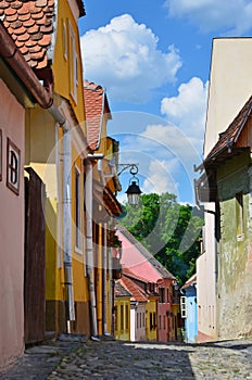 Medieval street in Sighisoara, Transylvania