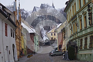 Medieval street, Sighisoara,Transylvania, Romania