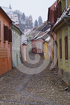 Medieval street, Sighisoara,Transylvania, Romania