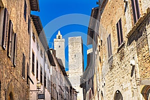 Medieval Street Stone Cuganensi Towers San Gimignano Tuscany Italy