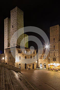 Medieval streets of San Gimignano at night