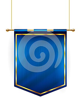 Medieval style blue flag hanging on gold pole