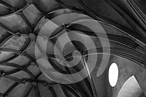 Medieval style ceiling with beautiful spiralling ornaments in black and white