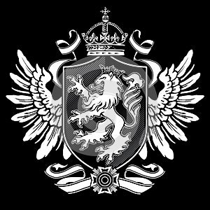 Heraldic Lion Wing Crest on Black photo