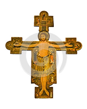 Medieval Style Jesus Christ on Cross Sculpture Isolated Photo