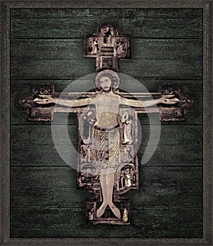 Medieval Style Jesus Christ on Cross Sculpture Isolated Photo