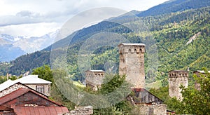 Medieval Svan stone houses with watchtowers. Svaneti, Georgia, Caucasus