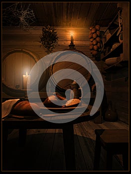 Medieval tavern interior