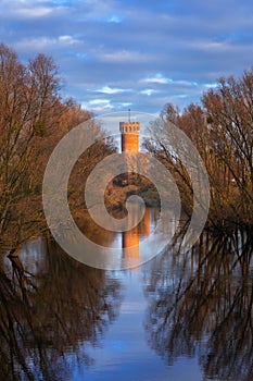 Medieval Teutonic Castle in Swiecie reflected in Wda river