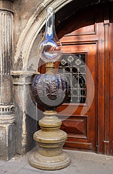 Medieval themed steak house in Lviv, Lamp