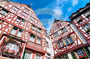 Medieval timbered facade of buildings in Berncastel-Kues, Germany