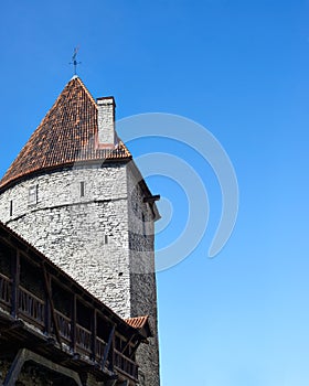 Medieval tower against the blue sky