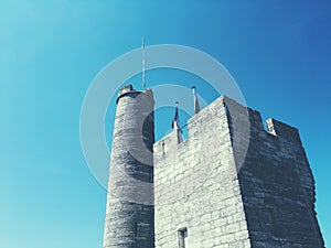 Medieval tower on blue sky