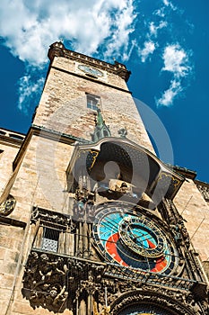 Medieval tower and famous astronomical clock in Prague