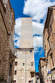 Medieval tower in the historic center of Perugia, Umbria Italy