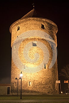 Medieval Tower Kiek-in-de-Kok In Park Toompea at Night