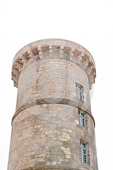 Medieval tower of Phare des Baleines situated at Ile de Re, France lighthouse whales