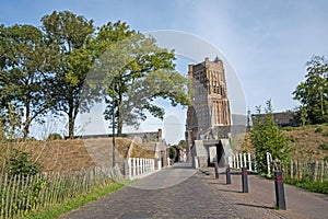 Medieval tower from the St. Marin`s church in the fortified city Woudrichem in the Netherlands