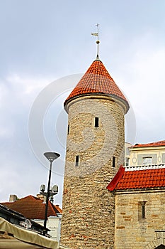 Medieval tower of the Viru Gate in the Old Town of Tallinn, Estonia