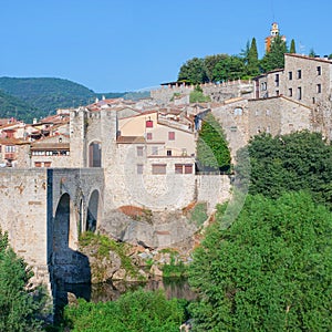 Medieval town with bridge. Besalu, Spain