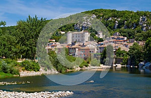 The medieval town of Vogue over the River Ardeche