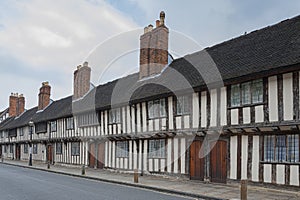 Medieval tudor Alms Houses from the 16th century, Chapel Street, Stratford upon Avon, Warwickshire, England UK