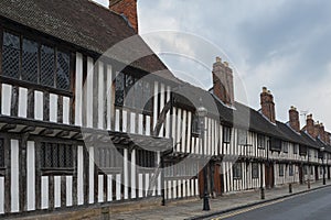 Medieval tudor Alms Houses from the 16th century, Chapel Street, Stratford upon Avon, Warwickshire, England UK