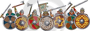 Medieval viking warrior shield wall