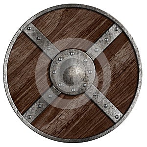 Medieval vikings round wooden shield isolated