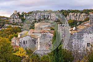 Medieval village of Balazuc over ArdÃÂ¨che river. Photography taken in France photo
