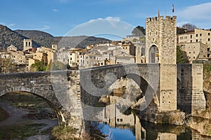 Medieval village of Besalu. Stone bridge. Garrotxa. Girona, Catalonia. Spain